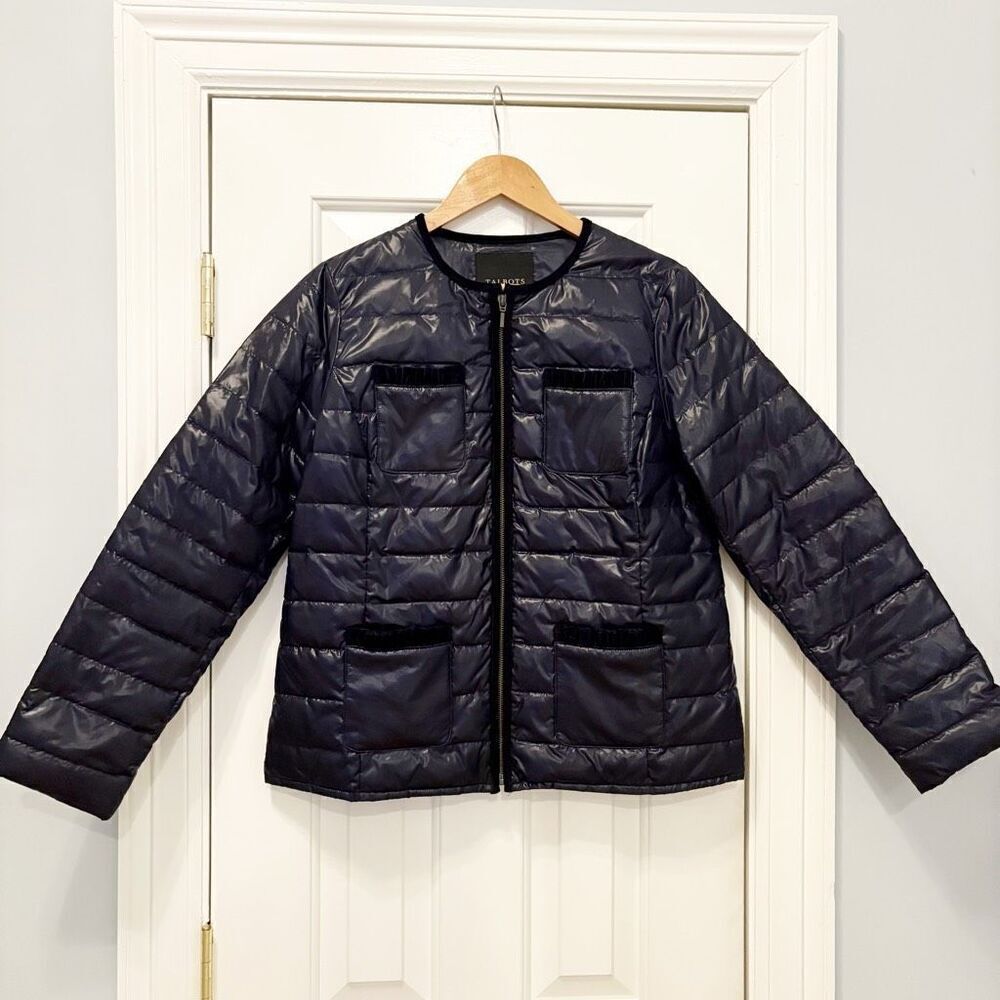 Talbots Puffer Jacket Size M Navy Blue Lightweight collarless Packable